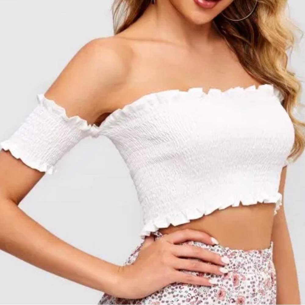 ZARA Trafaluc White Smocked tube top